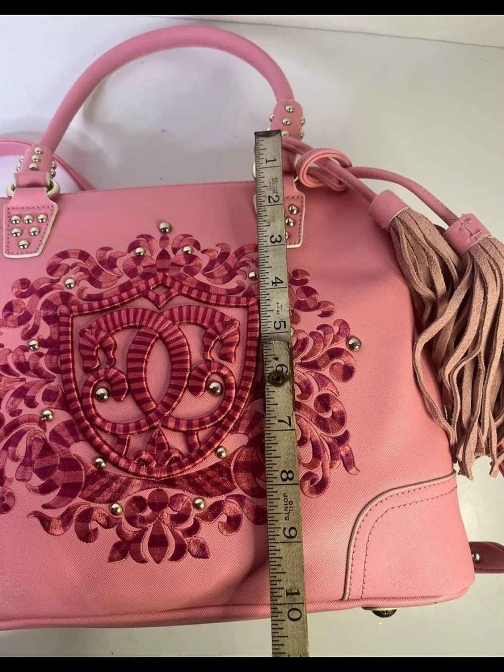 Sharif 1827 Embroidered Pink Satchel with Tassel Accent